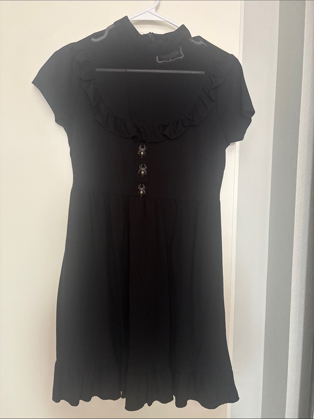 Killstar Black Ruffle-Yoke Short Sleeve Tunic Dress with Ornate Buttons